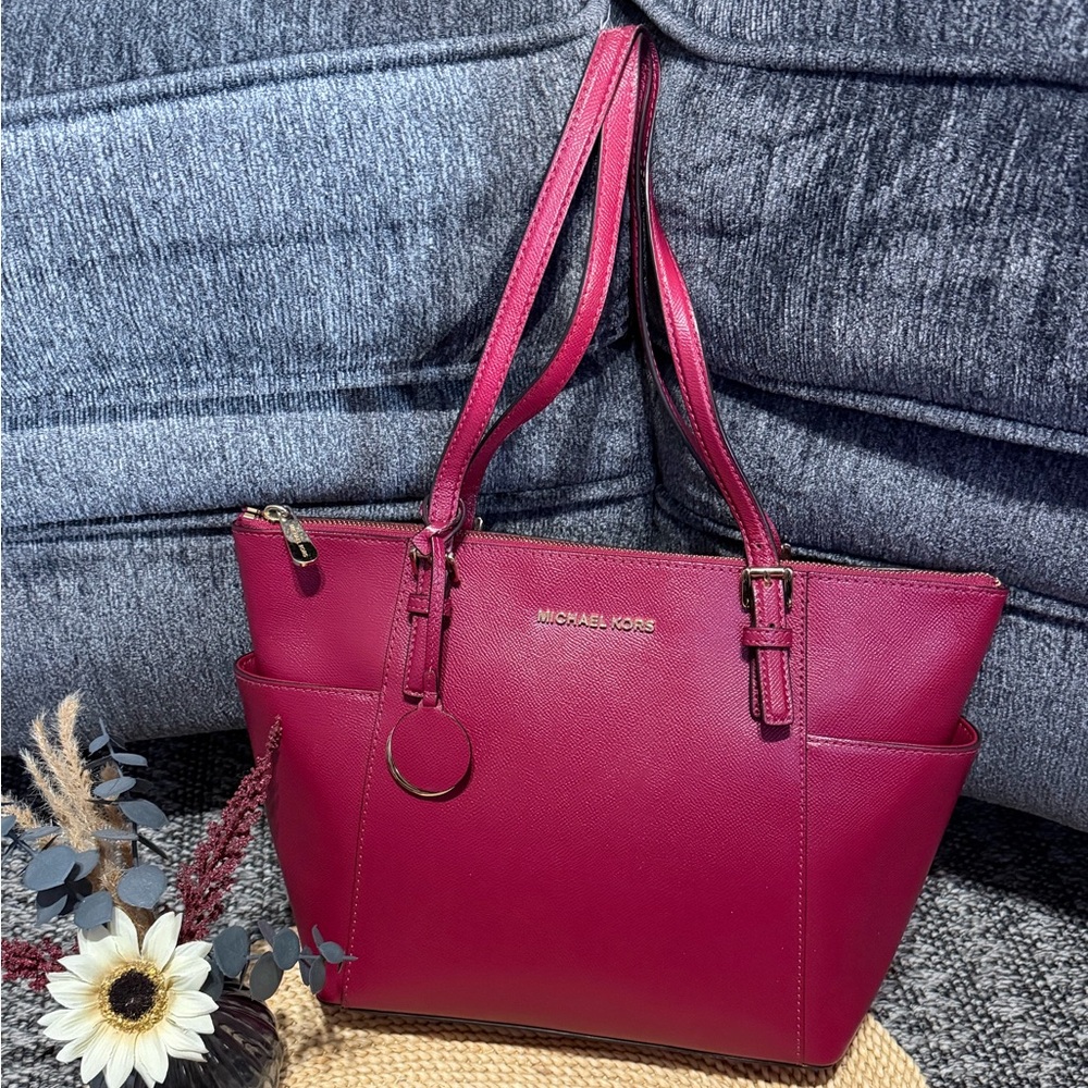 Michael Kors Charlotte Fuchsia Saffiano Leather Tote Bag Purse AS IS